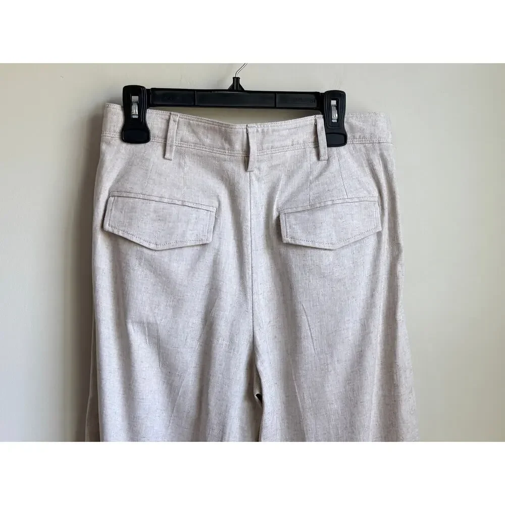 Banana Republic Linen-Blend Wide-Leg Pleated Trouser Pants Beige Womens Size 8